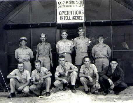 Men in front of tent from the 867th bombing squadron WWII Pacific Theater