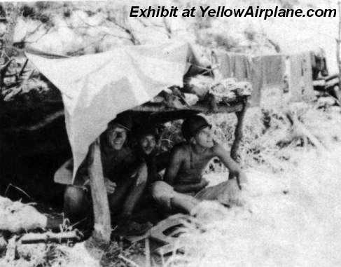 A Picture of men in a bomb shelter on the island of Ie Shima in World War 2