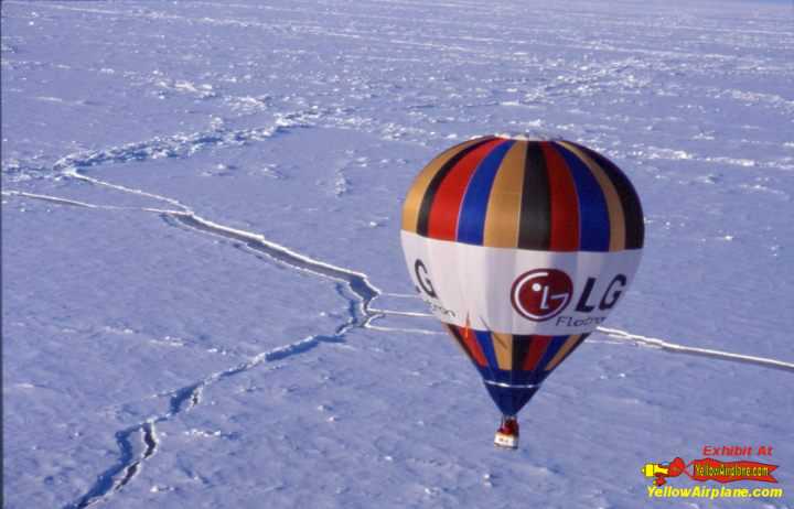 Photo of a Hot Air Balloon flying over the Geographic North Pole.