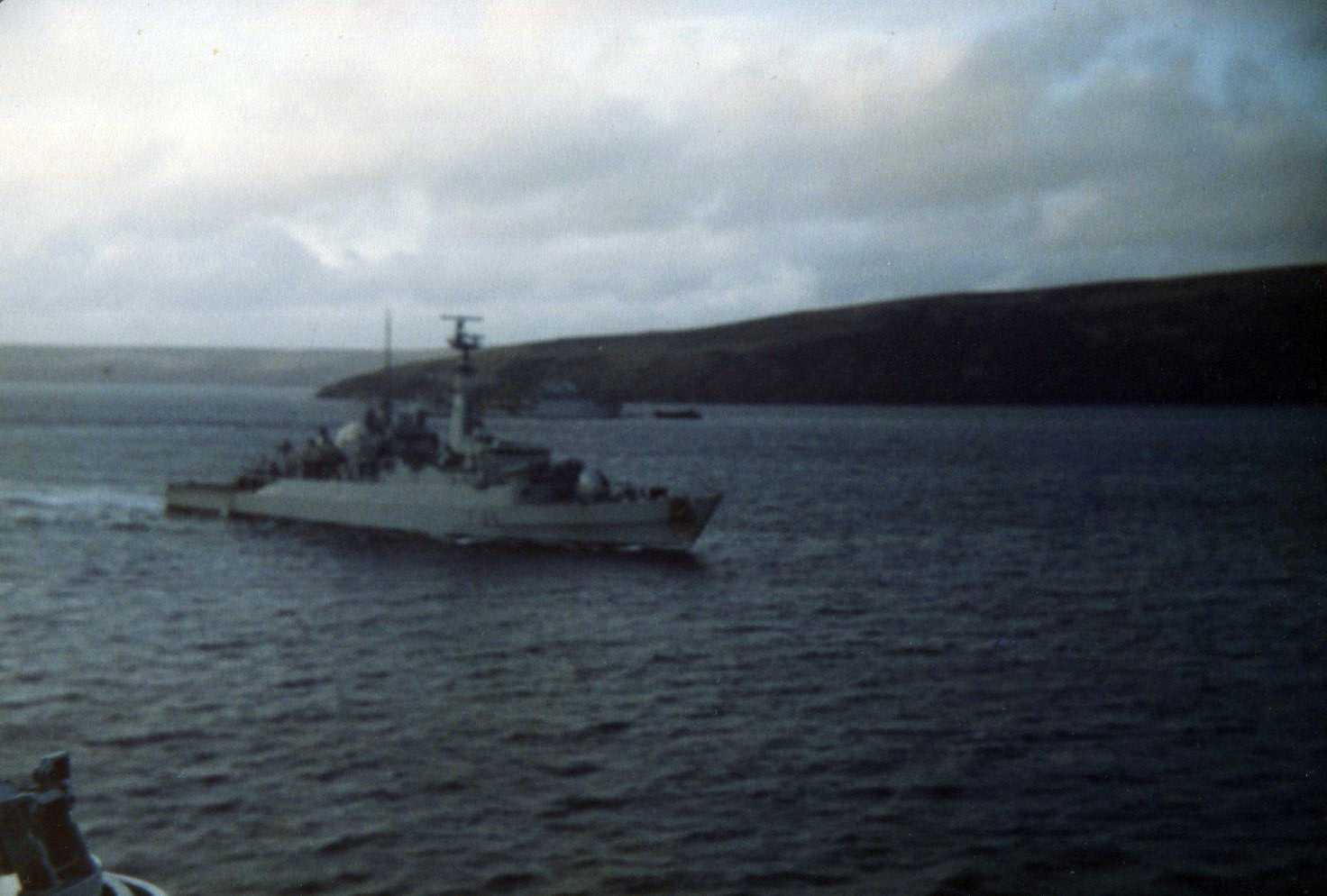 HMS Antelope Cruising into the Falkland Island Straights