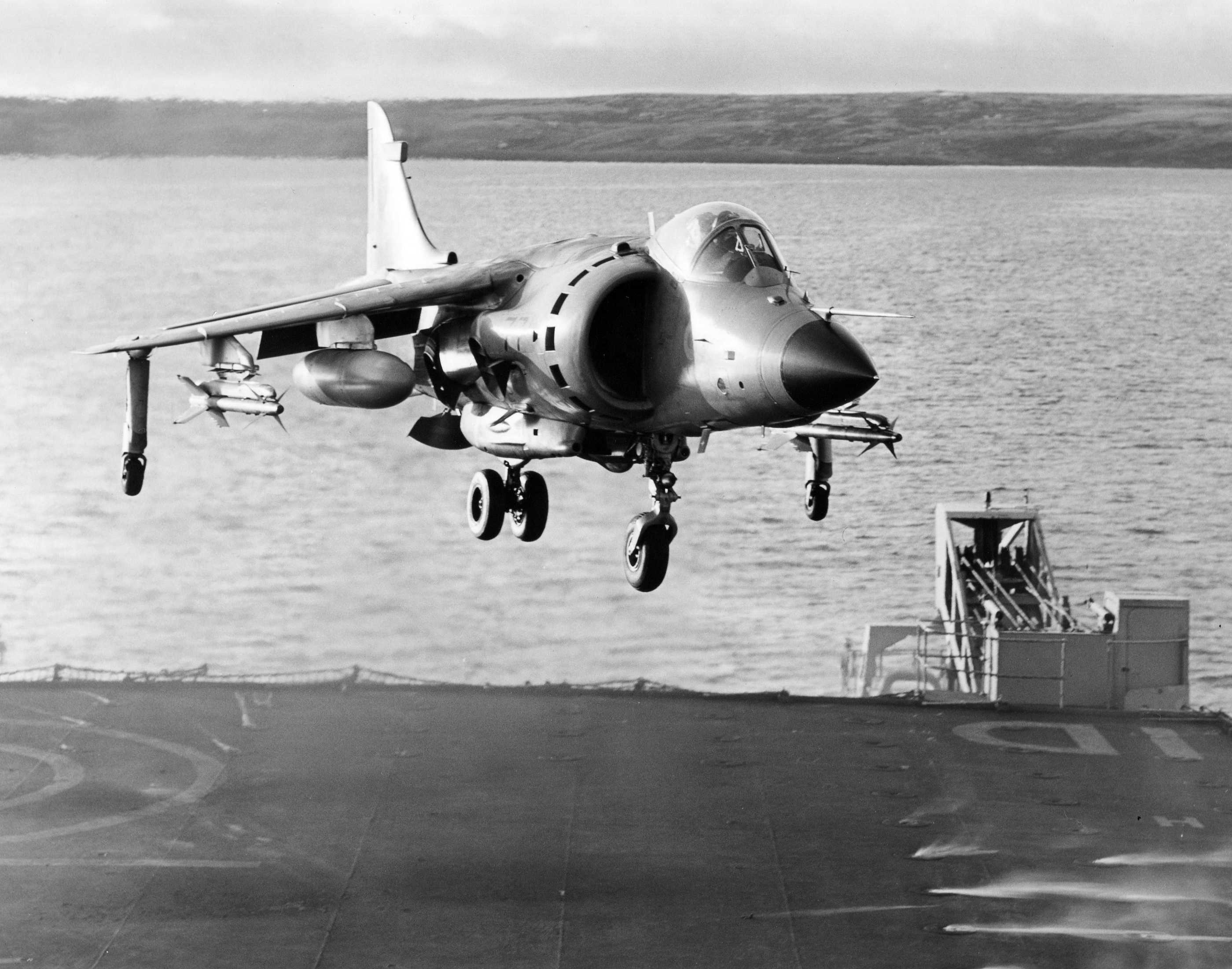 British AV8B Harrier Jet Aircraft on the deck of the HMS Hermes