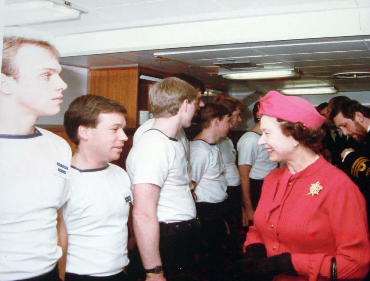 Queen Elizabeth on the HMS Brazen in 1986