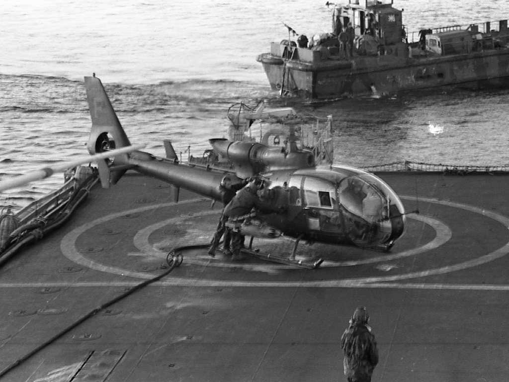 A Royal Marines Helicopter on the flight deck