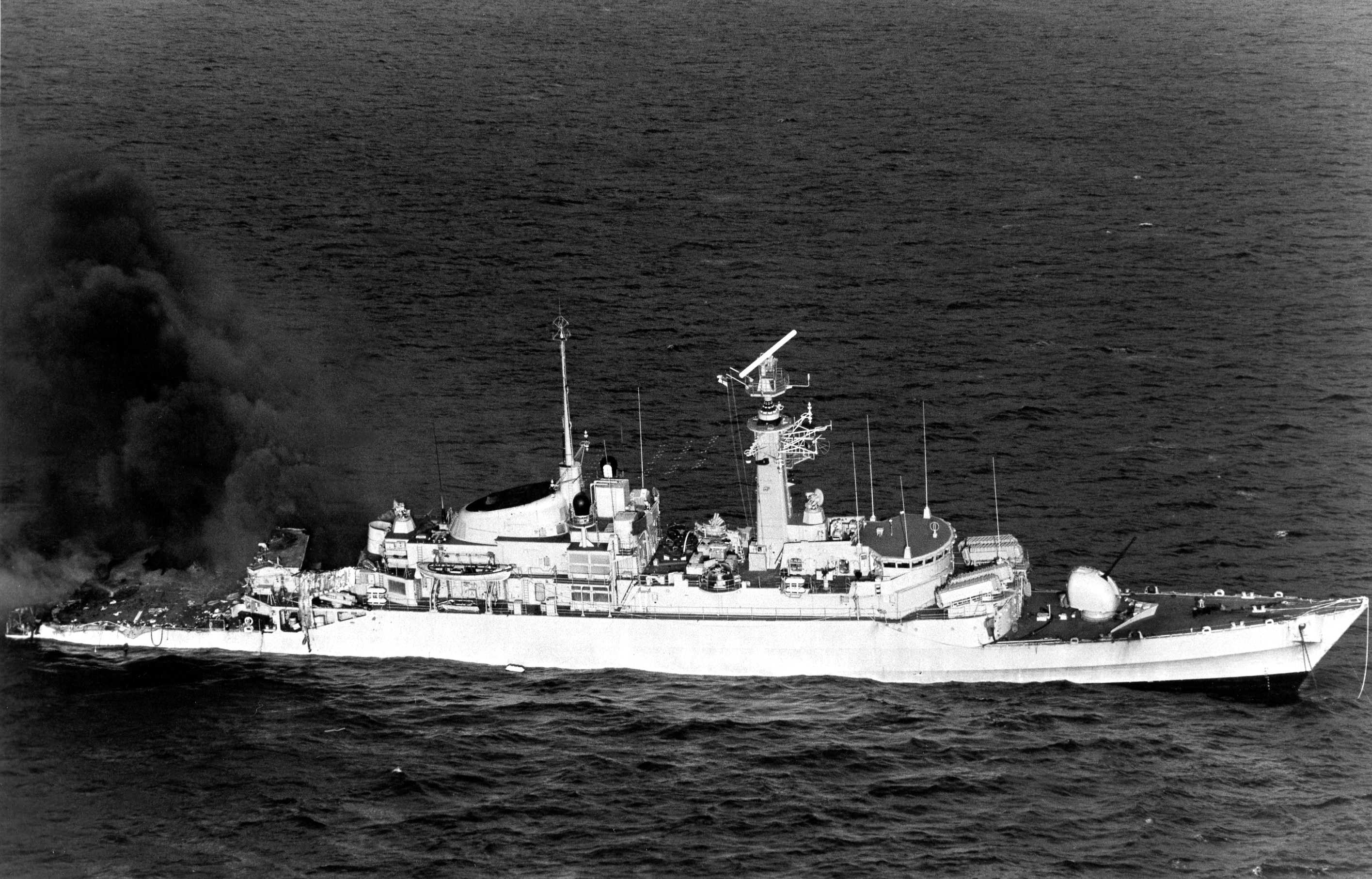 Ship on Fire in the Falklands - Malvainas War 1982