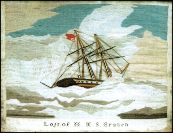 A Woolwork Painting of the HMS Brazen Sinking