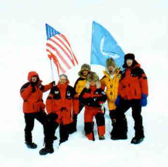 Curtis Lieber and the American team standing on the north pole 1997