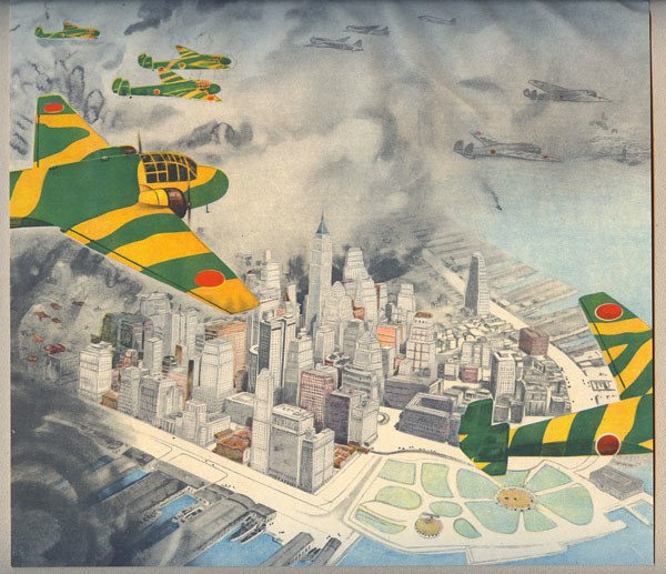 Aviation Art, Japanese Propaganda art from WW2, Bombers over New York City