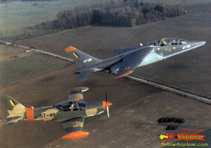 Photo of S1A1 Marchetti SF260 and the Alpha Jet flying in formation.