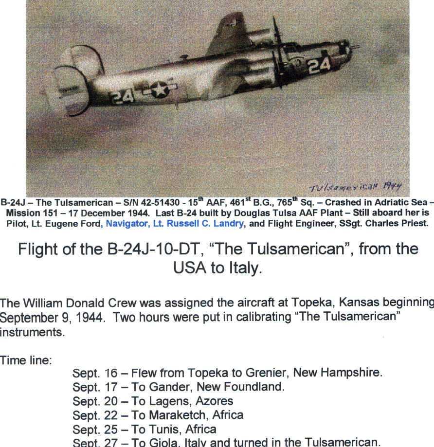 Flight Information of the B-24 Liberator, the Tulsamerican