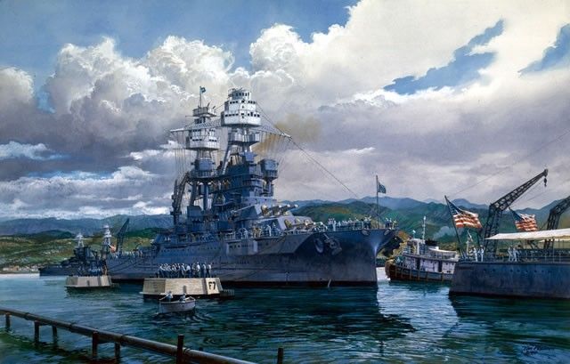 The Last Mooring, USS Airzona Naval Art Print by Tom Freeman
