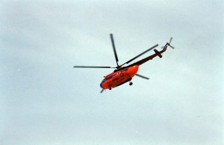 See Picture of helicopter just took off from Camp Barneo and is heading for the North Pole.