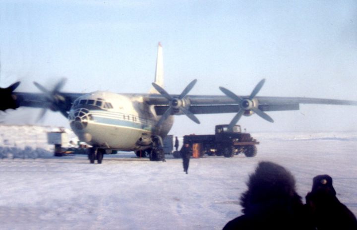 Photo of the An-12 Cub on Sredney Island, in the Arctic Ocean above Russia.