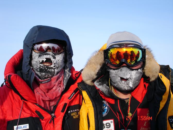 Two members on their skiing holidays at the North Pole