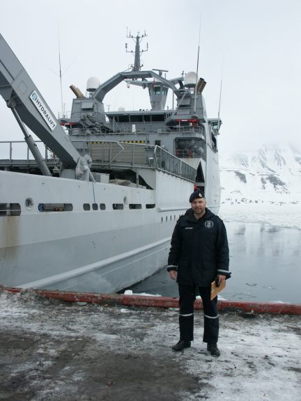 KV Svalbard in port in Longyearbyen.