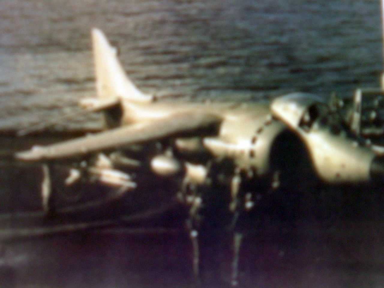 Sea Harrier on the Deck of the HMS Intrepid being refueled