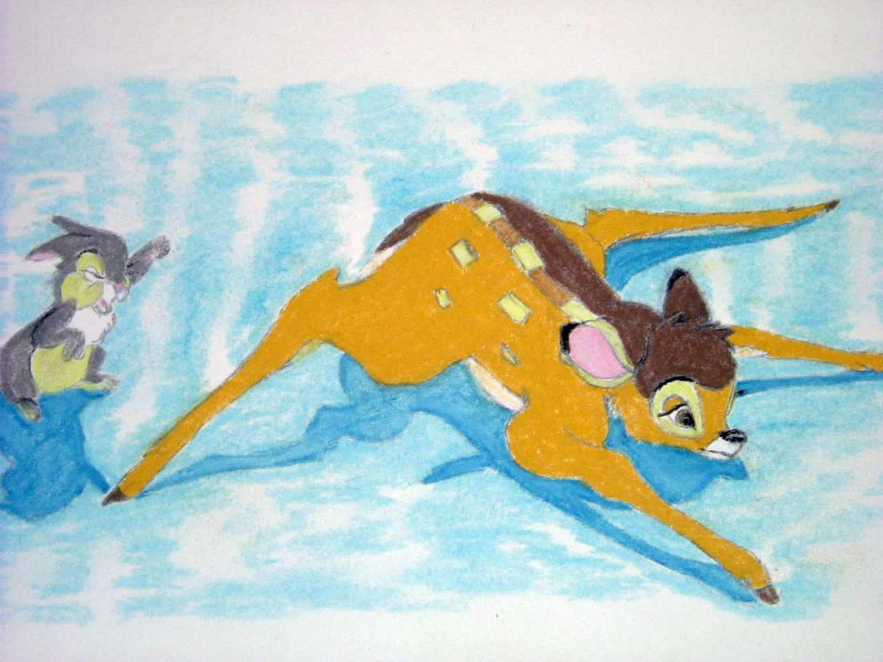 A Rabbit chasing a young deer, fawn