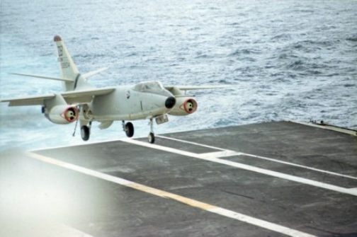 An A-3 Skywarrior Lands on the USS Kitty Hawk