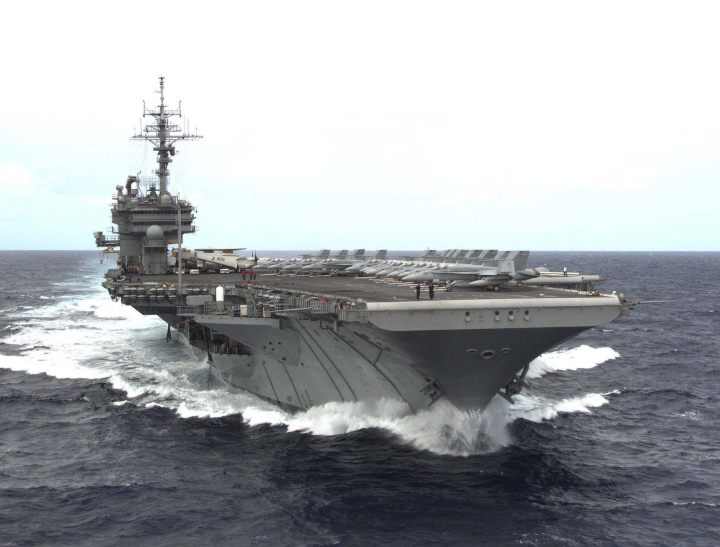 Front view of the uss kitty hawk cv-63 aircraft carrier