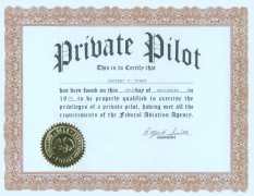 Certificate for Private Pilots License